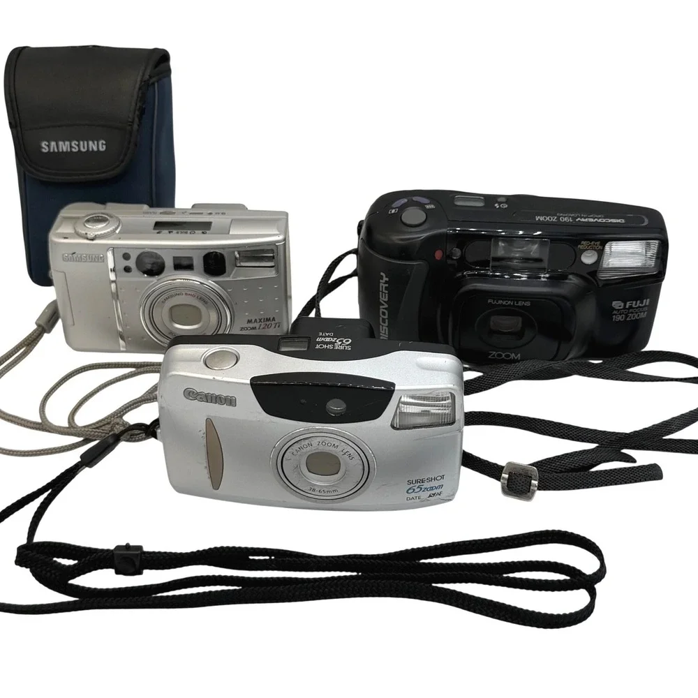 35mm Film Camera Lot Canon Sure Shot Samsung Maxima 120Ti Fuji Discovery PARTS